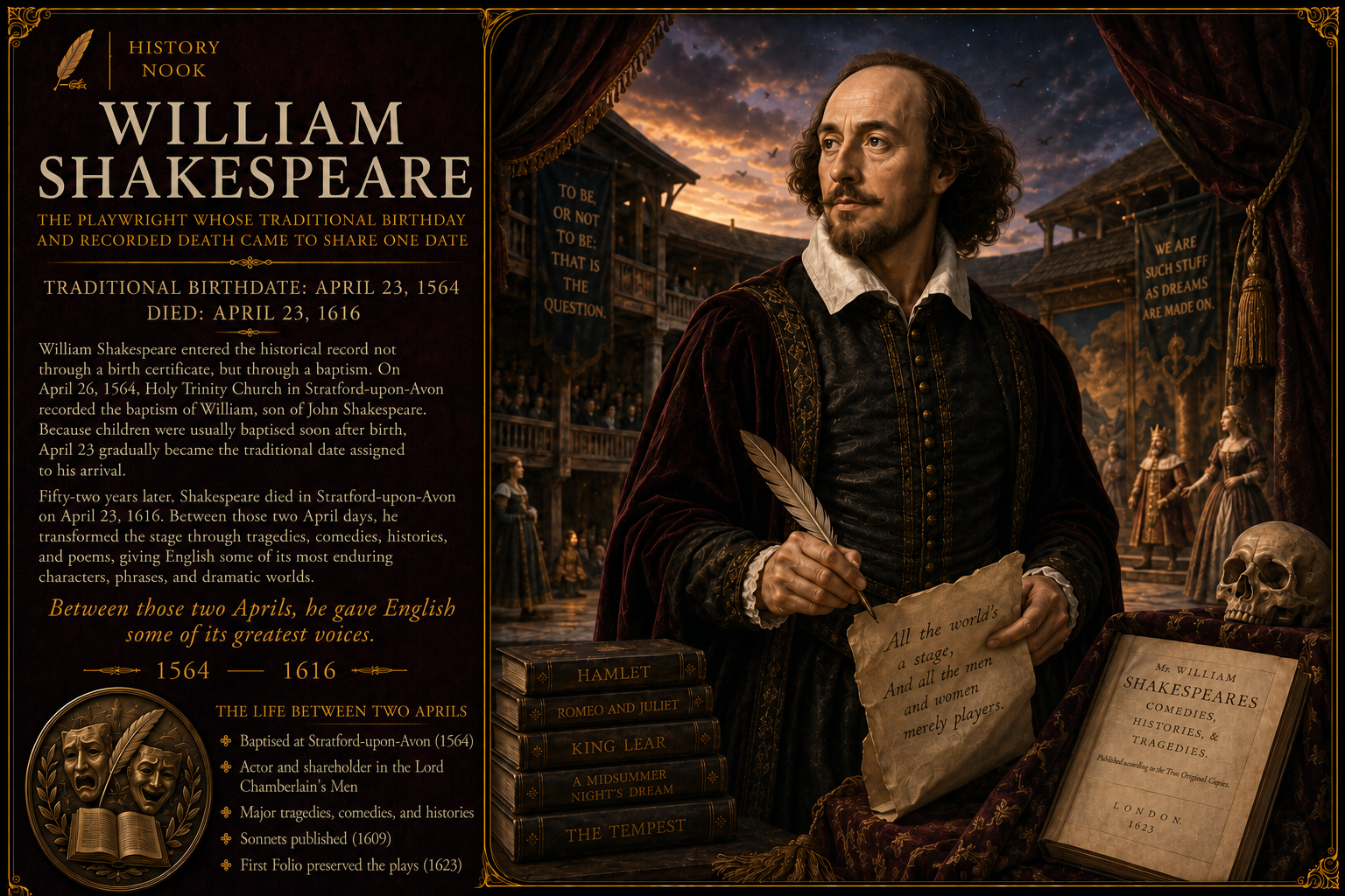 Traditional Birth and Death of William Shakespeare (1564–1616) — A Life Held Between Two April Days