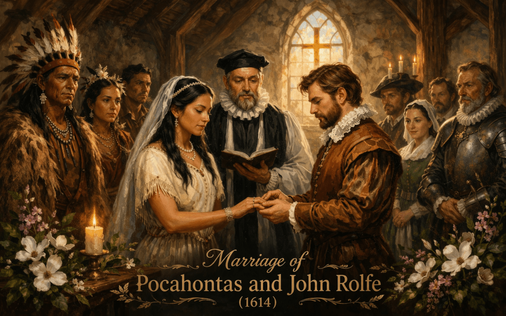 Marriage of Pocahontas and John Rolfe (1614) — A Moment of Cultural Contact Shaping Early American&nbsp;English