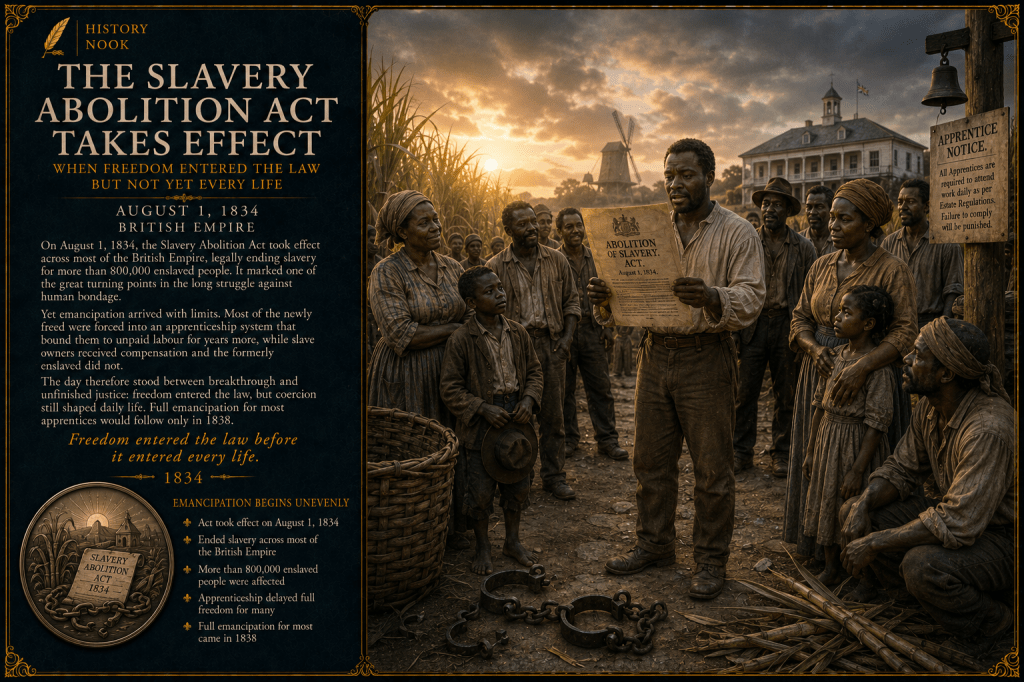 The Slavery Abolition Act Takes Effect (1834) — When Freedom Entered the Law but Not Yet Every Life